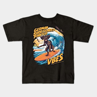 German Shorthaired Pointer Catching Big Wave Kids T-Shirt